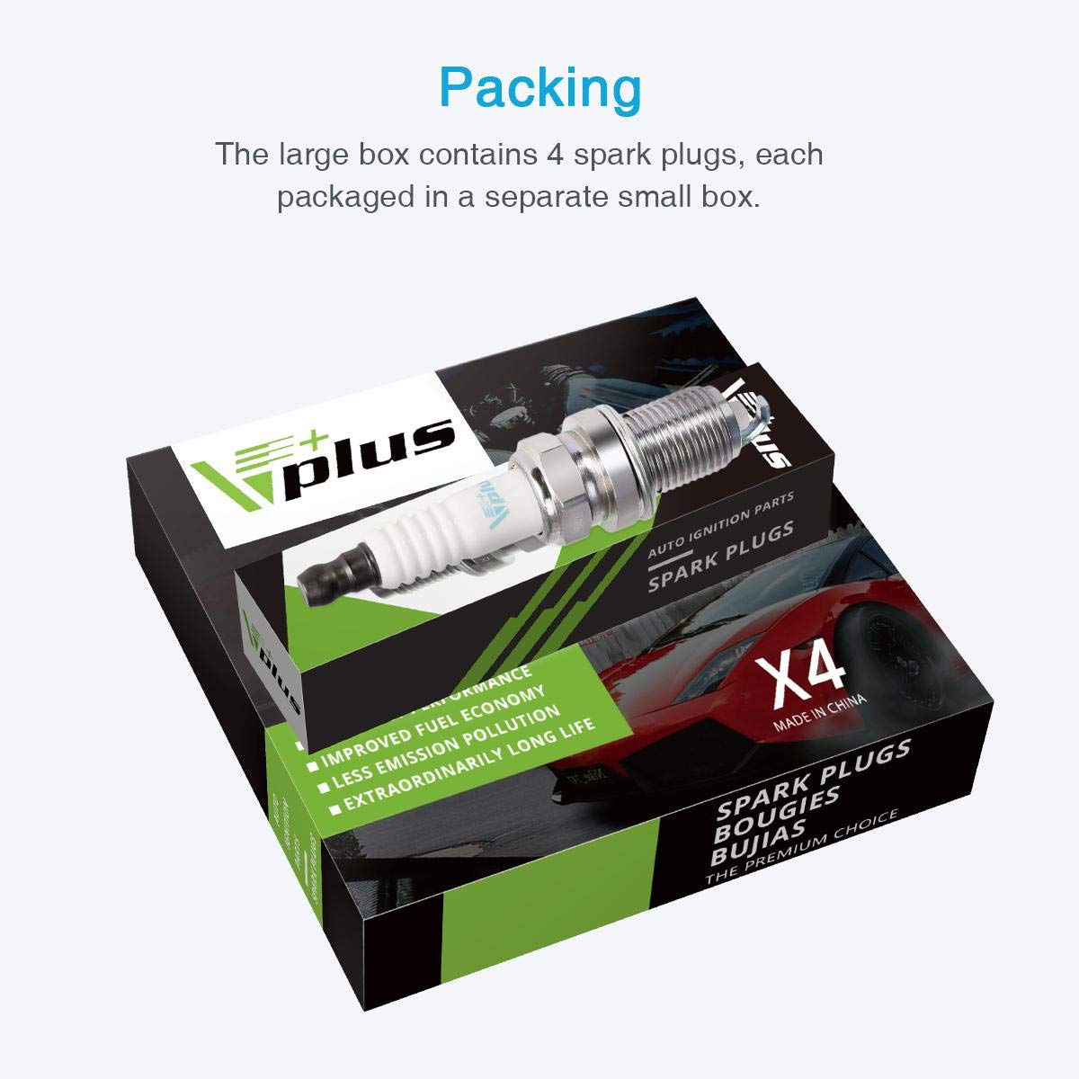 Vplus Iridium Spark Plug 4pcs 9203 2477 Compatible with Chrysler Dodge Honda Hyundai Isuzu Jeep Kia Mazda 1.5L 1.6L 1.8L 2.0L 2.2L 2.3L 2.4L 2.5L 2.6L L4 Engine Replaces XP985 XP5224 ZFR5FIX-11