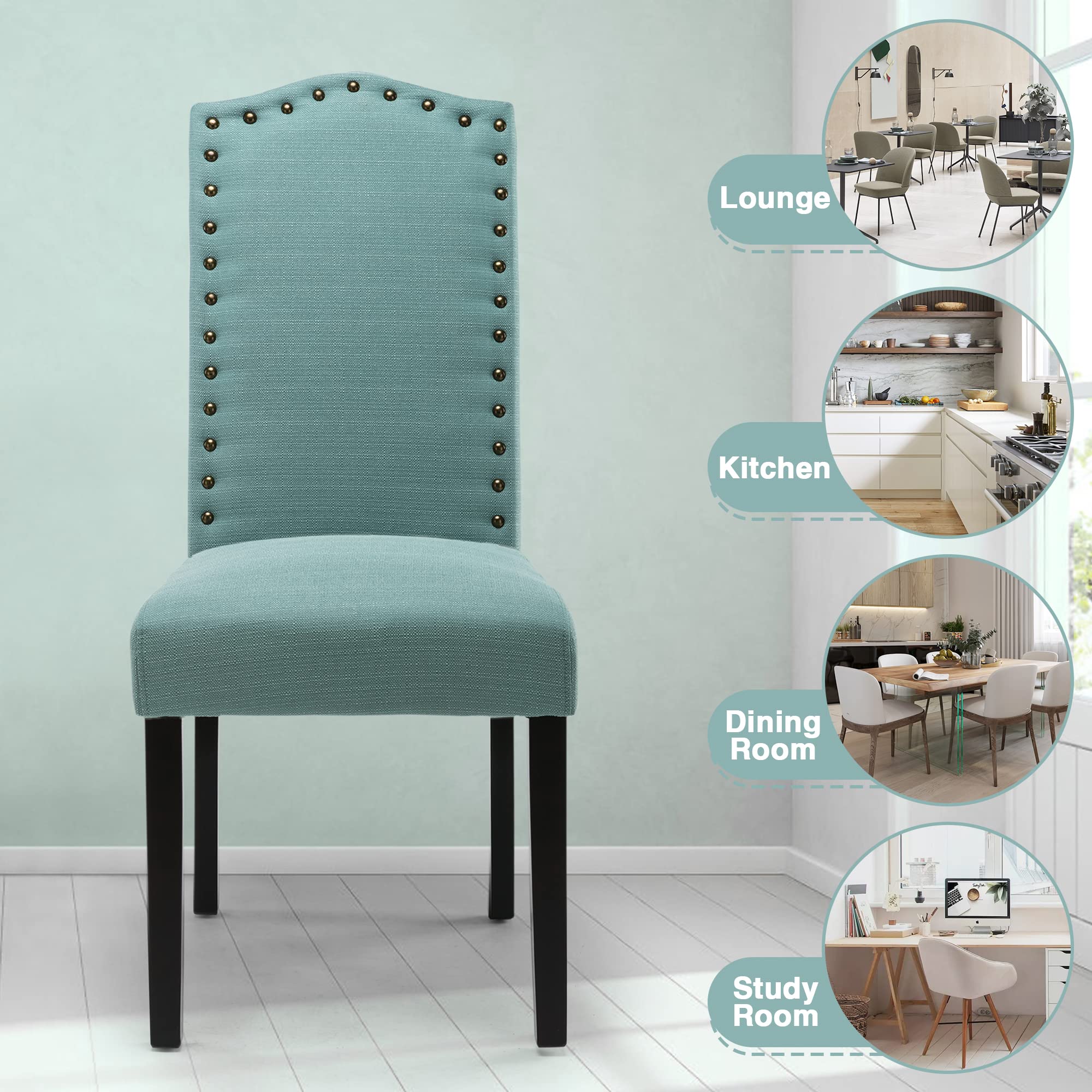 LSSPAID Dining Chairs Set of 4, High Back Fabric Upholstered Parsons Dining Room Chairs, Nail Head Trim Dining Chair, Teal