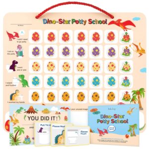 potty training chart for toddlers,boys,girls - dinosaur design - magnetic sticker chart, waterproof magnetic potty training reward chart, certificate, 3 instruction steps, 35 magnetic stickers (beige)