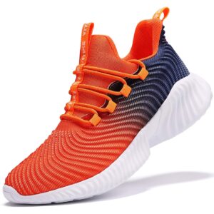 JMFCHI Boys Girls Kids' Sneakers Knitted Mesh Sports Shoes Breathable Lightweight Running Shoes for Kids Fashion Athletic Casual Shoes Orange Size 6