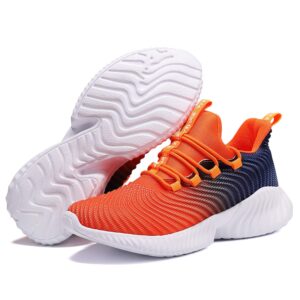 JMFCHI Boys Girls Kids' Sneakers Knitted Mesh Sports Shoes Breathable Lightweight Running Shoes for Kids Fashion Athletic Casual Shoes Orange Size 6