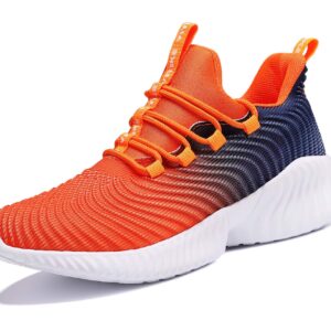 JMFCHI Boys Girls Kids' Sneakers Knitted Mesh Sports Shoes Breathable Lightweight Running Shoes for Kids Fashion Athletic Casual Shoes Orange Size 6