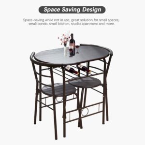 Bonzy Home 3-Piece Dining Table Set, Wooden Round Table & Chair Set for Kitchen, Dining Room, Outdoor bar, Compact Space/Steel Frame, Built-in Wine Rack