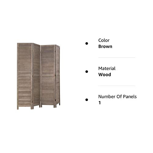 4 Panel Wood Room Divider 5.75 Ft Tall Privacy Wall Divider 68.9" x 15.75" Each Panel Folding Wood Screen for Home Office Bedroom Restaurant （Brown）