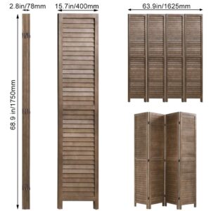 4 Panel Wood Room Divider 5.75 Ft Tall Privacy Wall Divider 68.9" x 15.75" Each Panel Folding Wood Screen for Home Office Bedroom Restaurant （Brown）