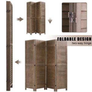 4 Panel Wood Room Divider 5.75 Ft Tall Privacy Wall Divider 68.9" x 15.75" Each Panel Folding Wood Screen for Home Office Bedroom Restaurant （Brown）