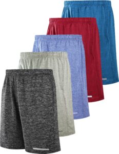 5 pack big boys youth athletic mesh basketball shorts with pockets quick dry activewear (set 4, large)