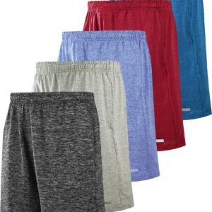 5 Pack Big Boys Youth Athletic Mesh Basketball Shorts with Pockets Quick Dry Activewear (Set 4, Large)