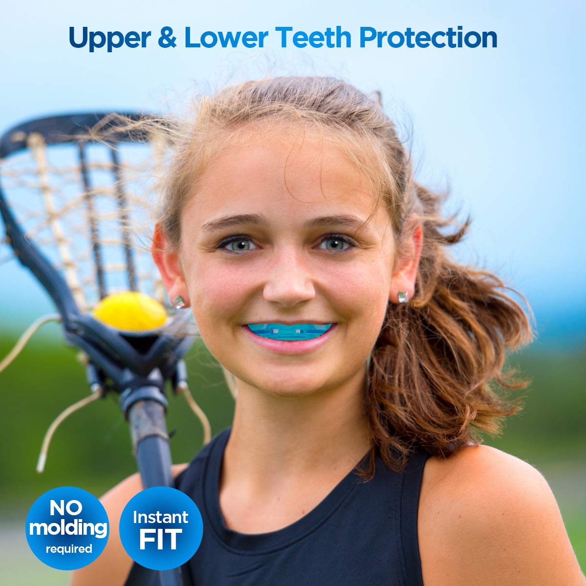 Vanmor 2 Pack Youth Mouth Guard Sports Mouthguard for Kids Teeth Braces for Football Basketball Boxing MMA Hockey Lacrosse Rugby Taekwondo, Moldable Mouthpiece for Boys Girls (Transparent+Blue)