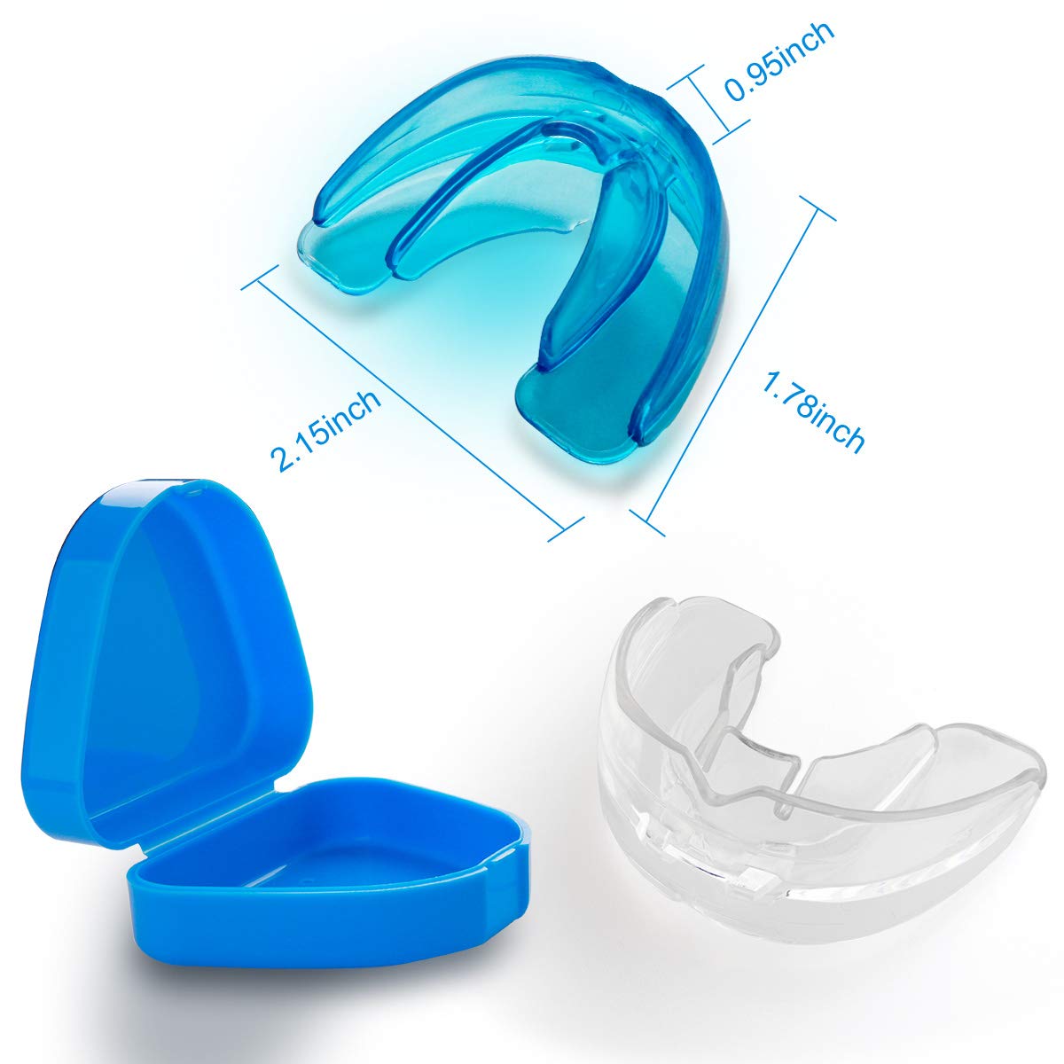 Vanmor 2 Pack Youth Mouth Guard Sports Mouthguard for Kids Teeth Braces for Football Basketball Boxing MMA Hockey Lacrosse Rugby Taekwondo, Moldable Mouthpiece for Boys Girls (Transparent+Blue)