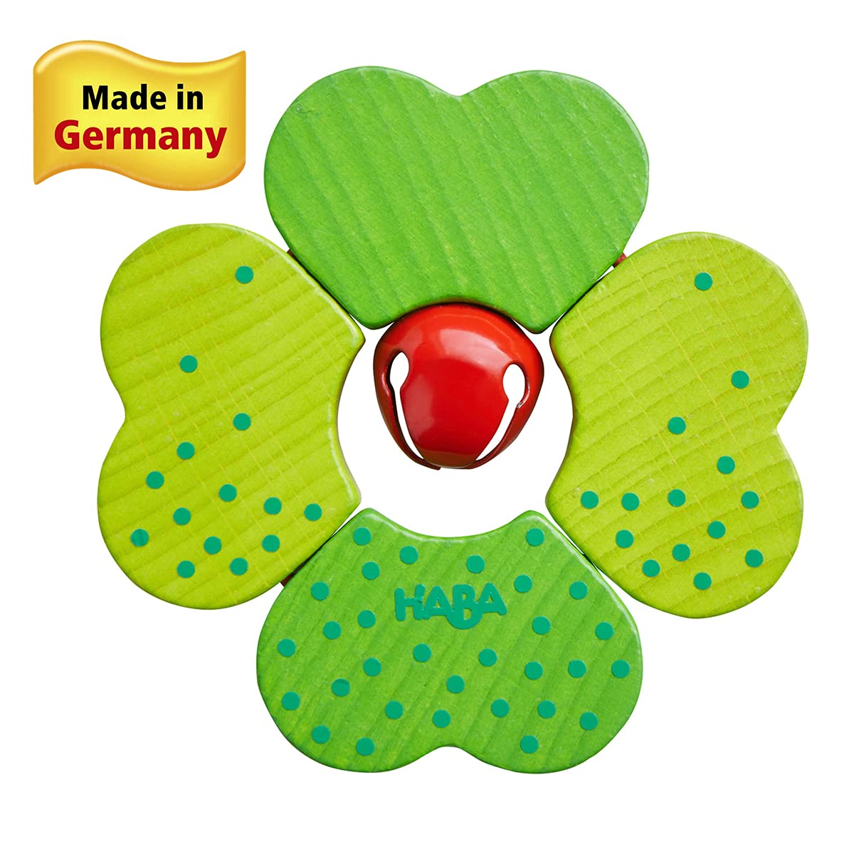 HABA Shamrock Wooden Baby Toy with Metal Bell (Made in Germany)