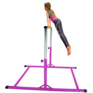 Athletic Bar Gymnastics Kip Bar Horizontal Bar Professional Junior Gymnastic Training High Bar Asymmetric Bar 13 Level Height Adjustable Expandable 3 to 5 FT Indoor Outdoor Use (Purple)