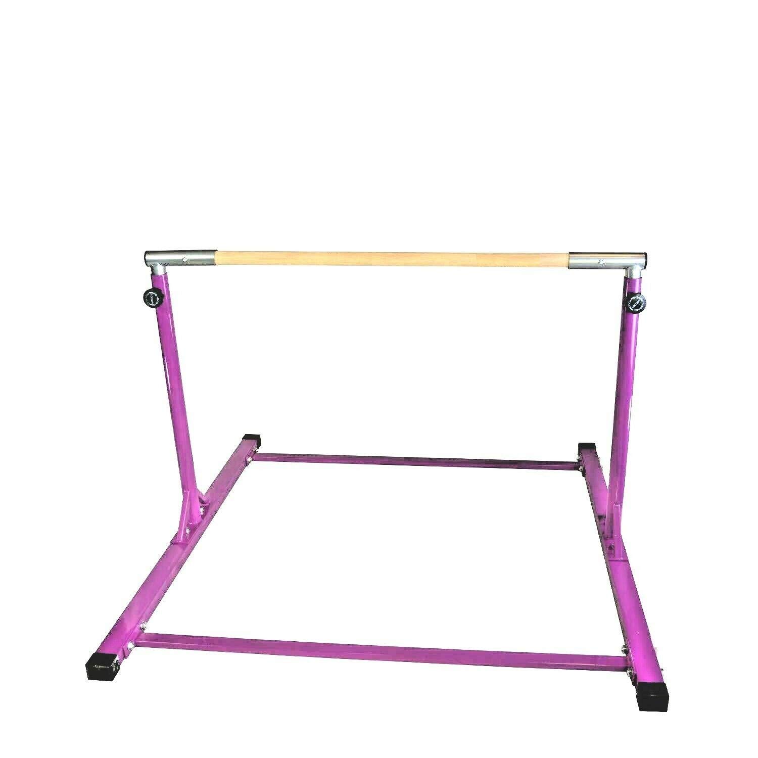 Athletic Bar Gymnastics Kip Bar Horizontal Bar Professional Junior Gymnastic Training High Bar Asymmetric Bar 13 Level Height Adjustable Expandable 3 to 5 FT Indoor Outdoor Use (Purple)