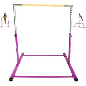 Athletic Bar Gymnastics Kip Bar Horizontal Bar Professional Junior Gymnastic Training High Bar Asymmetric Bar 13 Level Height Adjustable Expandable 3 to 5 FT Indoor Outdoor Use (Purple)