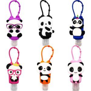 vhopmore 6pcs kids portable empty travel bottles hand sanitizer holder cute panda 1 oz leak proof refillable plastic bottles travel containers with detachable silicone case for liquid soap, lotion