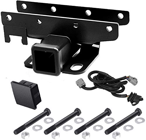 Miady Jeep Receiver Hitch Kit: 2 inch Receiver Hitch & Wiring Harness & Hitch Cover for 2007-2018 Wrangler JK 2 Door & 4 Door (Exclude JL Models)