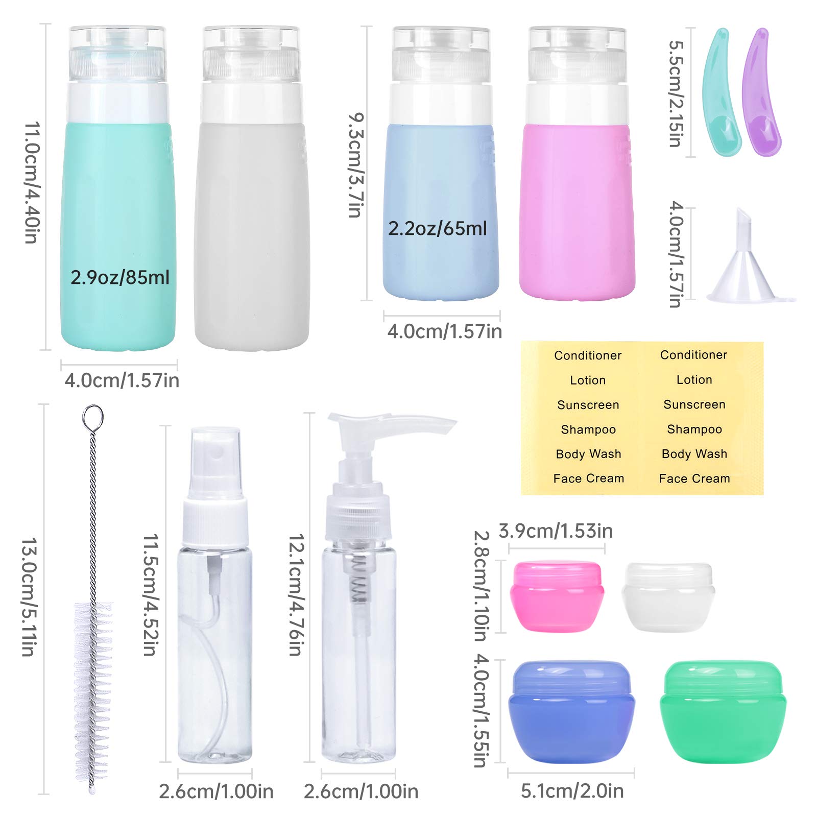 Benbilry 16 Pack Travel Bottles Set for Toiletries, TSA Approved Travel Size Containers Leak Proof Travel Accessories, Silicone Squeezable Shampoo and Conditioner Bottles, Perfect for Travel Business