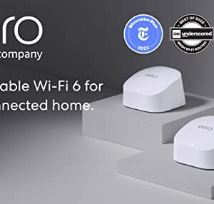 Amazon eero 6 mesh Wi-Fi system | Supports speeds up to 500 mbps | Connect to Alexa | Coverage up to 3,000 sq. ft. | 2-pack, one router + one extender, 2020 release