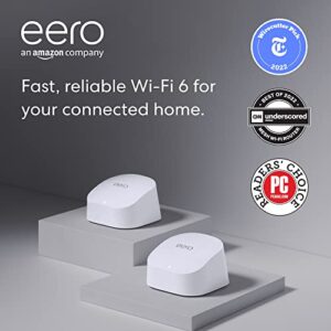 Amazon eero 6 mesh Wi-Fi system | Supports speeds up to 500 mbps | Connect to Alexa | Coverage up to 3,000 sq. ft. | 2-pack, one router + one extender, 2020 release