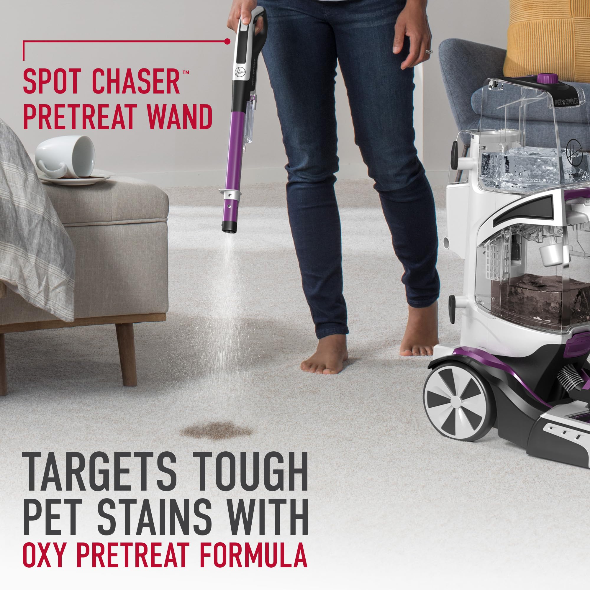 Hoover SmartWash Pet Automatic Carpet Cleaner Machine with Spot Chaser Wand, Deep Cleaning Shampooer, Carpet Deodorizer and Pet Stain Remover, FH53000PC, Purple