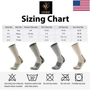 ONKE Merino Wool Cushion Crew Socks for Men Outdoor Hiking All Seasons Work Boot Heavy Thick Thermal Moisture Wicking Control(Green M)