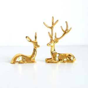 ardax golden home décor deer figurines,small animal statue handmade sculpture ornament (1 pair)