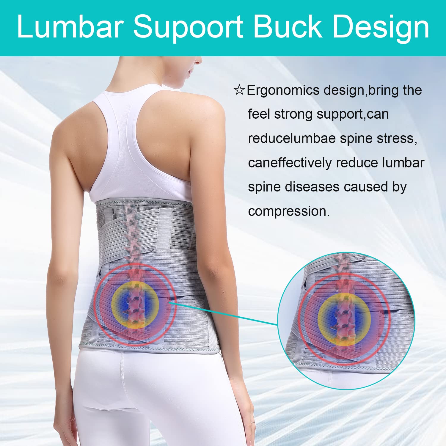 TANDCF Back Support,Entire Back Brace, Lumbar Support Belt for Women & Men, Adjustable Waist Trainer Belt for entire Back Pain Relief, Keeps Your Spine Straight and Safe(XL)