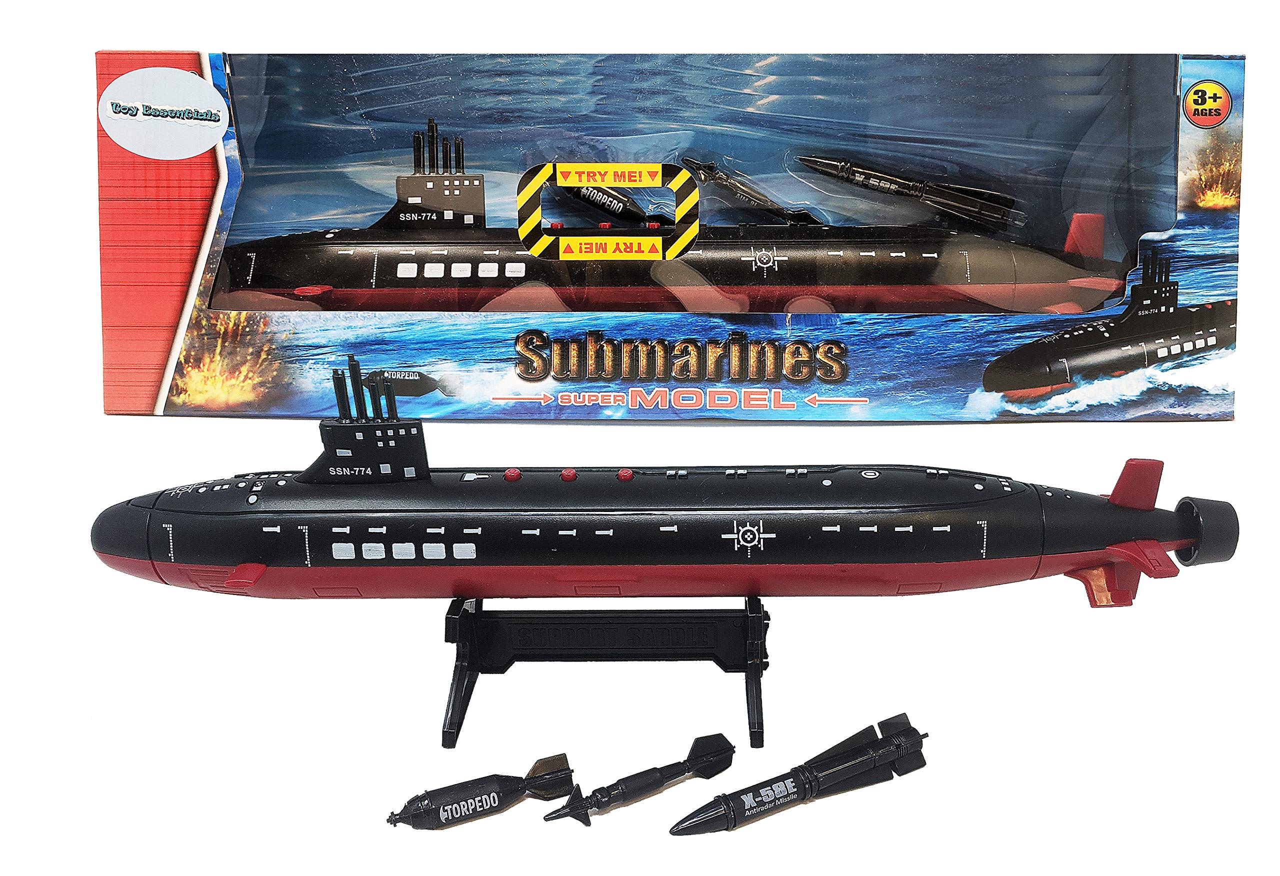 16.5 Inch Toy Navy Black Submarine with Sound Effects and Torpedo (2 Pack)