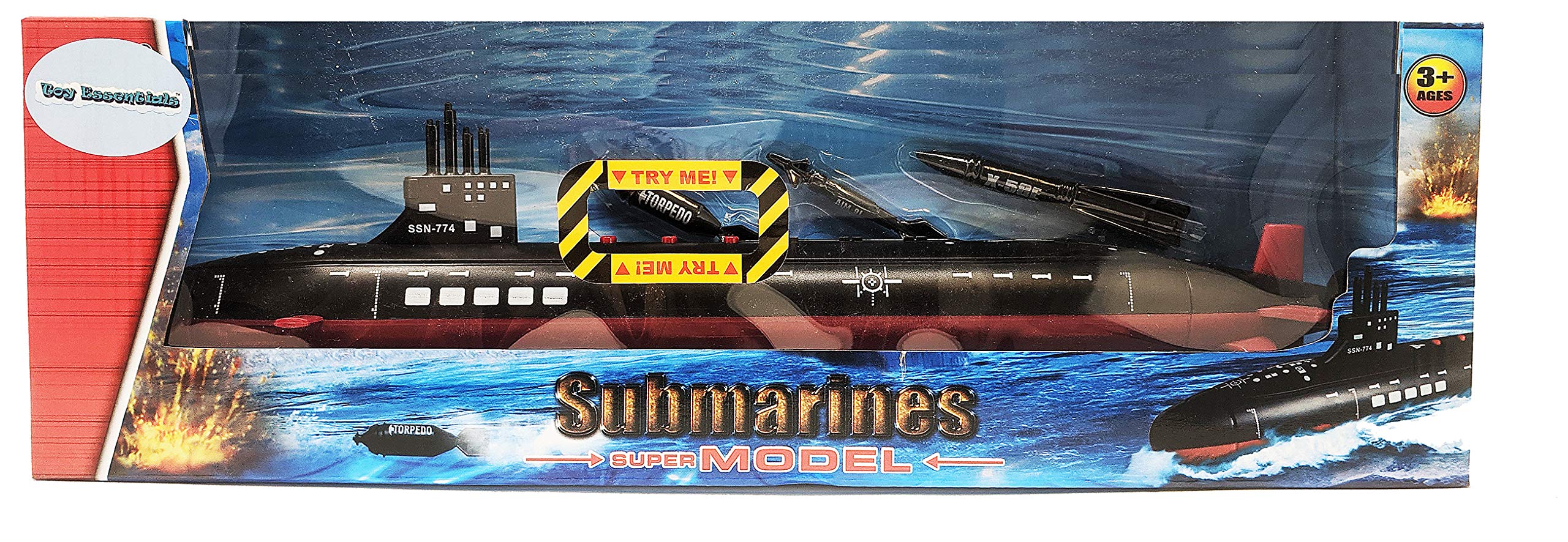 16.5 Inch Toy Navy Black Submarine with Sound Effects and Torpedo (2 Pack)