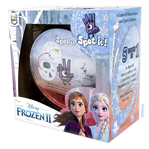 Spot It! Frozen 2 - Lightning-Fast Observational Game with Beloved Frozen Characters! Fun Matching Game for Kids, Ages 6+, 2-8 Players, 15 Minute Playtime, Made by Zygomatic