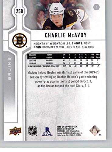 2019-20 Upper Deck #258 Charlie McAvoy Boston Bruins Series 2 NHL Hockey Trading Card