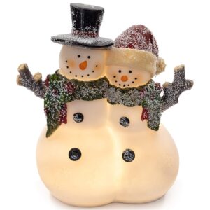 vp home christmas snowman decor christmas figurines resin snowman lighted decorations indoor glowing snowman couple led holiday light up snowman indoor festive fiber optic decorations