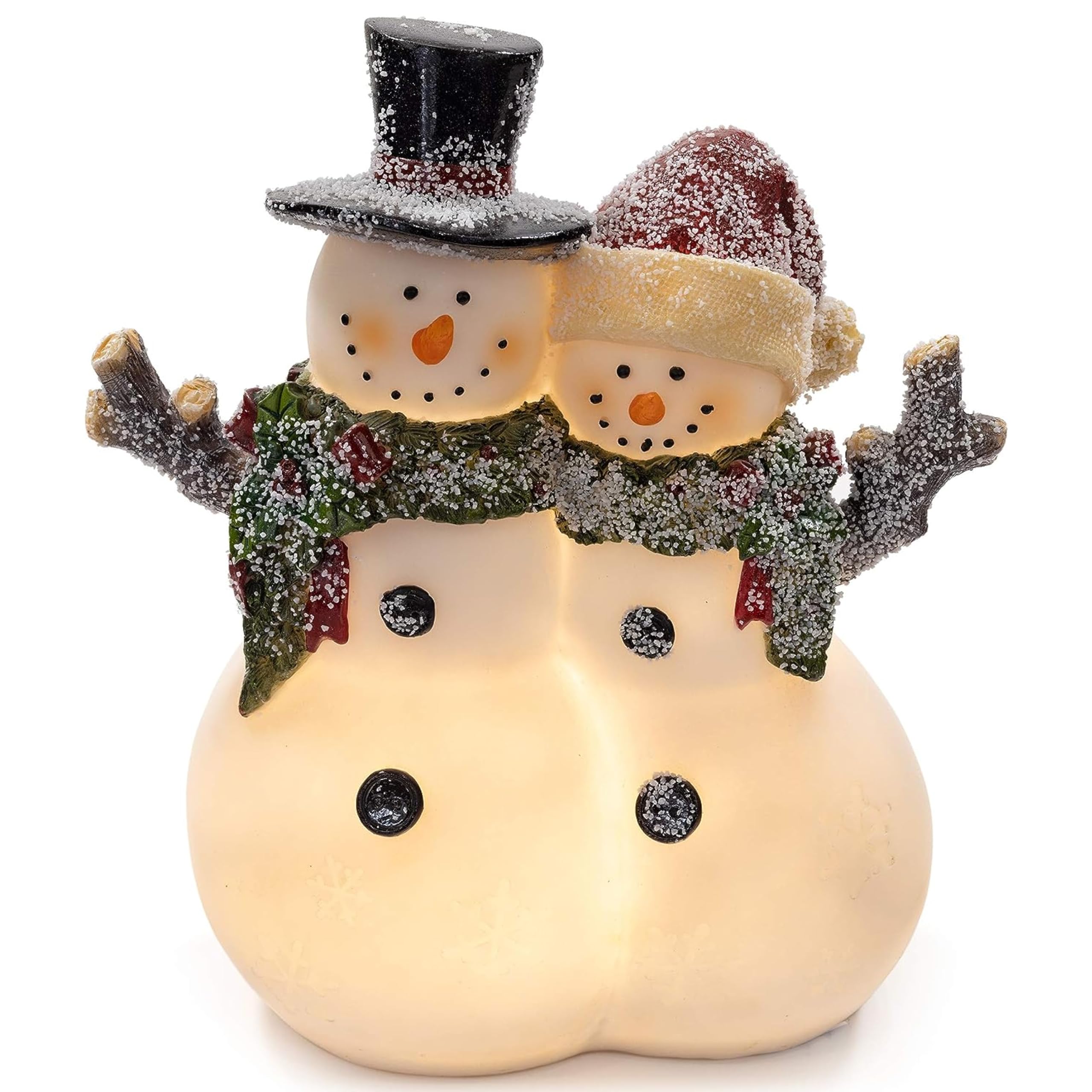 VP Home Christmas Snowman Decor Christmas Figurines Resin Snowman Lighted Decorations Indoor Glowing Snowman Couple LED Holiday Light Up Snowman Indoor Festive Fiber Optic Decorations