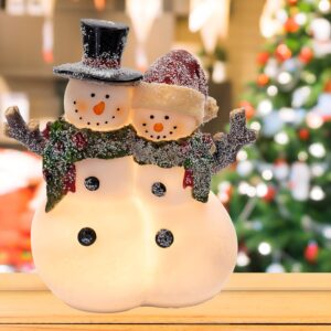 VP Home Christmas Snowman Decor Christmas Figurines Resin Snowman Lighted Decorations Indoor Glowing Snowman Couple LED Holiday Light Up Snowman Indoor Festive Fiber Optic Decorations