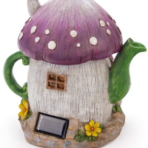 VP Home Mushroom Teapot Solar Light for Home and Outdoor Decor, Mushroom Solar Powered Flickering LED Garden Light, Solar Powered Teapot Backyard Party Decoration Light, Fairy Garden House