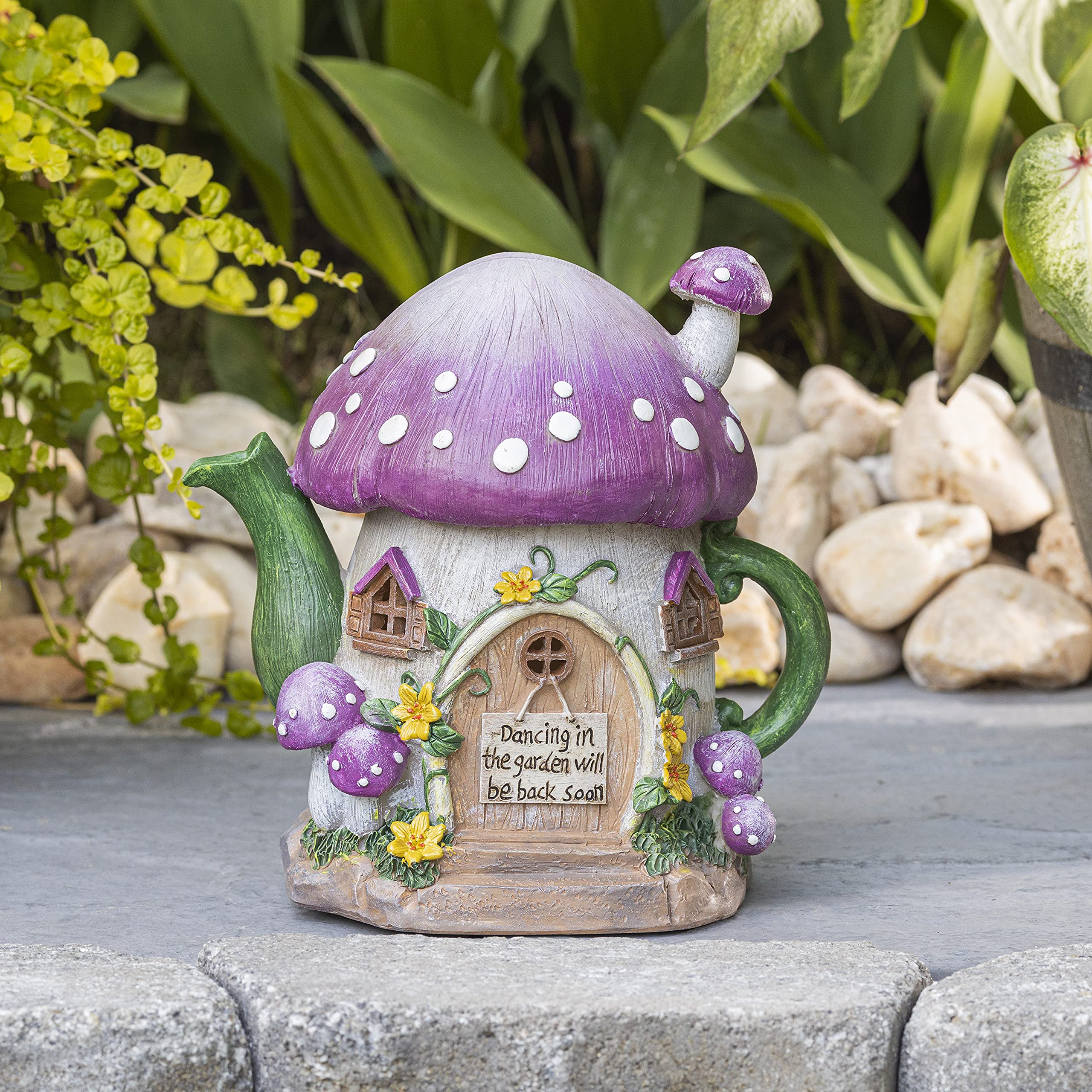 VP Home Mushroom Teapot Solar Light for Home and Outdoor Decor, Mushroom Solar Powered Flickering LED Garden Light, Solar Powered Teapot Backyard Party Decoration Light, Fairy Garden House