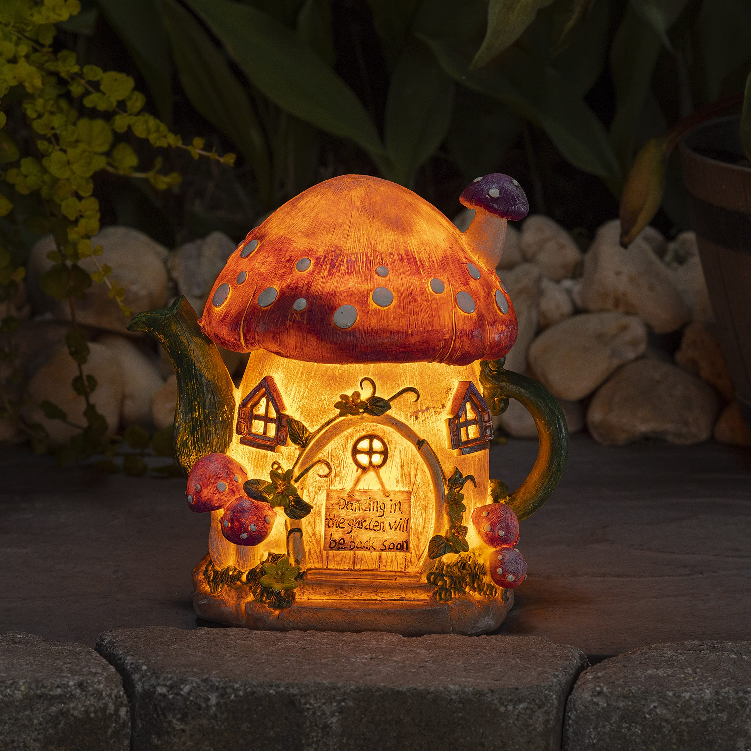 VP Home Mushroom Teapot Solar Light for Home and Outdoor Decor, Mushroom Solar Powered Flickering LED Garden Light, Solar Powered Teapot Backyard Party Decoration Light, Fairy Garden House