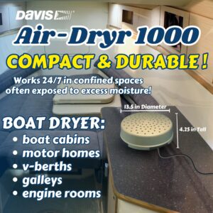 Davis Instruments Air-Dryr 1000 Dehumidifier Bundle (2 Pack) Quiet Boat Dehumidifier for Moisture Problems and Wet Air Solution - Portable Space Heater for RV or Campers - Compact Electric Boat Heater