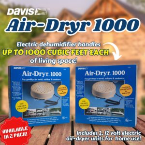 Davis Instruments Air-Dryr 1000 Dehumidifier Bundle (2 Pack) Quiet Boat Dehumidifier for Moisture Problems and Wet Air Solution - Portable Space Heater for RV or Campers - Compact Electric Boat Heater