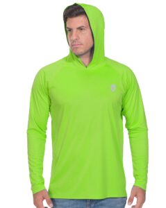 mens upf 50+ sun protection hoodies long sleeve performance t-shirt neon green