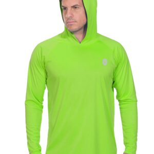 Mens UPF 50+ Sun Protection Hoodies Long Sleeve Performance T-Shirt Neon Green