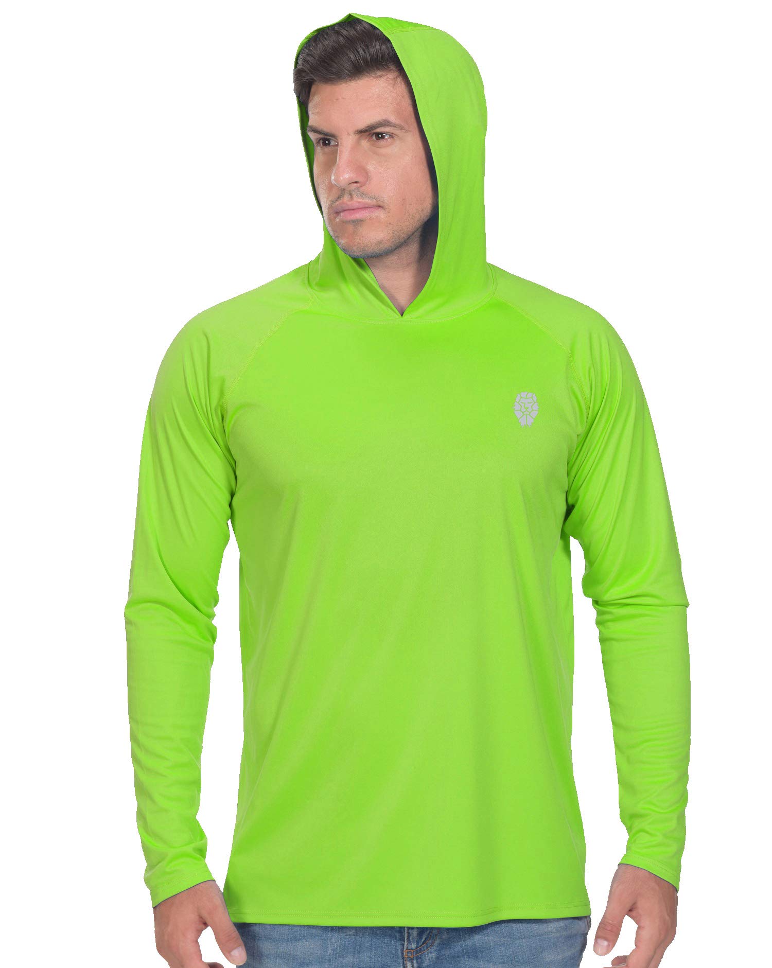 Mens UPF 50+ Sun Protection Hoodies Long Sleeve Performance T-Shirt Neon Green