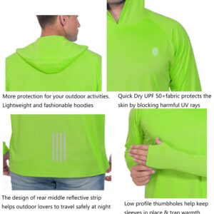 Mens UPF 50+ Sun Protection Hoodies Long Sleeve Performance T-Shirt Neon Green