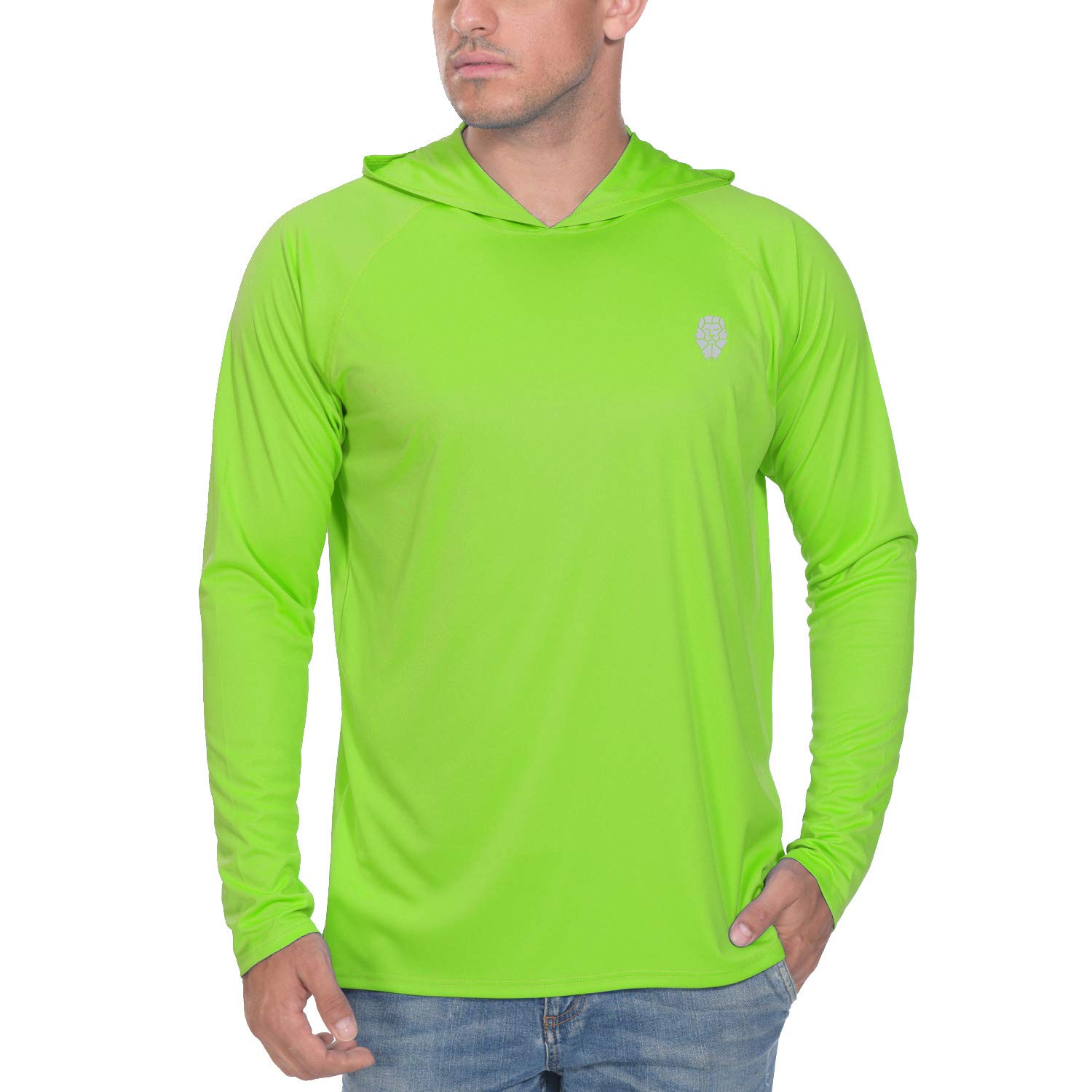 Mens UPF 50+ Sun Protection Hoodies Long Sleeve Performance T-Shirt Neon Green