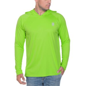 Mens UPF 50+ Sun Protection Hoodies Long Sleeve Performance T-Shirt Neon Green