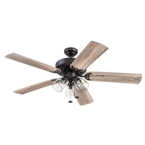 prominence home saybrook, 52 inch indoor farmhouse led ceiling fan with light, pull chain, three mounting options, dual finish blades, reversible motor - 51593-01 (espresso)