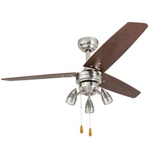 Honeywell Ceiling Fans Civa, 48 Inch Contemporary Indoor LED Ceiling Fan with Light, Pull Chain, Dual Mounting Options, 3 Modern Style Blades, Reversible Motor - 51583-01 (Nickel)