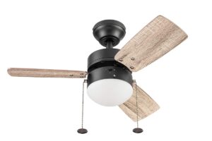 prominence home rawling, 30 inch contemporary indoor led ceiling fan with light, pull chain, dual mounting options, modern dual finish blades, reversible motor - 51587-01 (bronze)