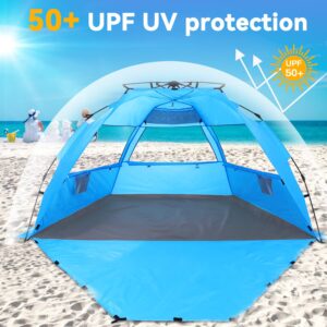 KO-ON Pop Up Beach Tent for 4 Person, Easy Setup and Portable Beach Shade Sun Shelter Canopy with UPF 50+ UV Protection, Extendable Floor with 3 Ventilating Windows Plus Carrying Bag