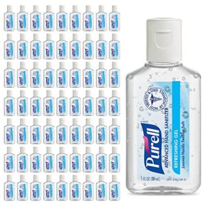 purell advanced hand sanitizer refreshing gel, clean scent, 1 fl oz travel size flip-cap bottle (pack of 72) - 3901-72-cmr